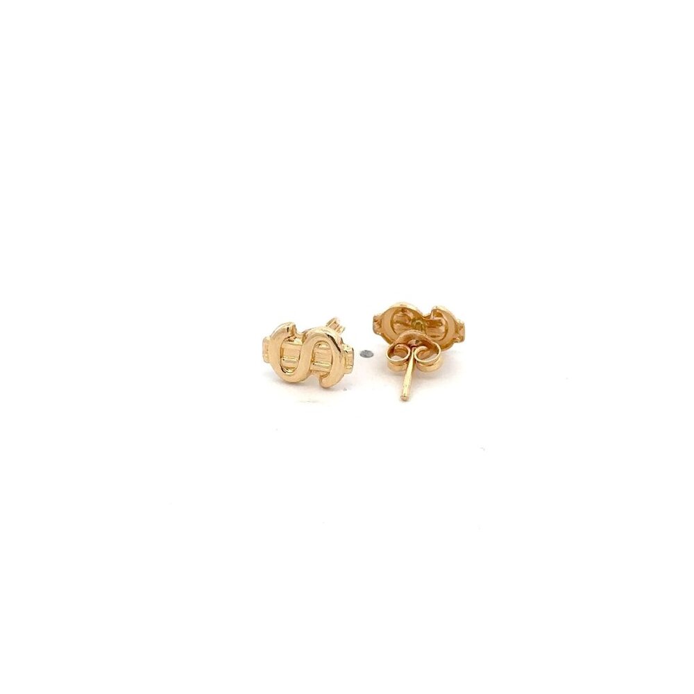 18K Gold Earrings Stud Dollar Signs 1.41 grams - Picture 8 of 11